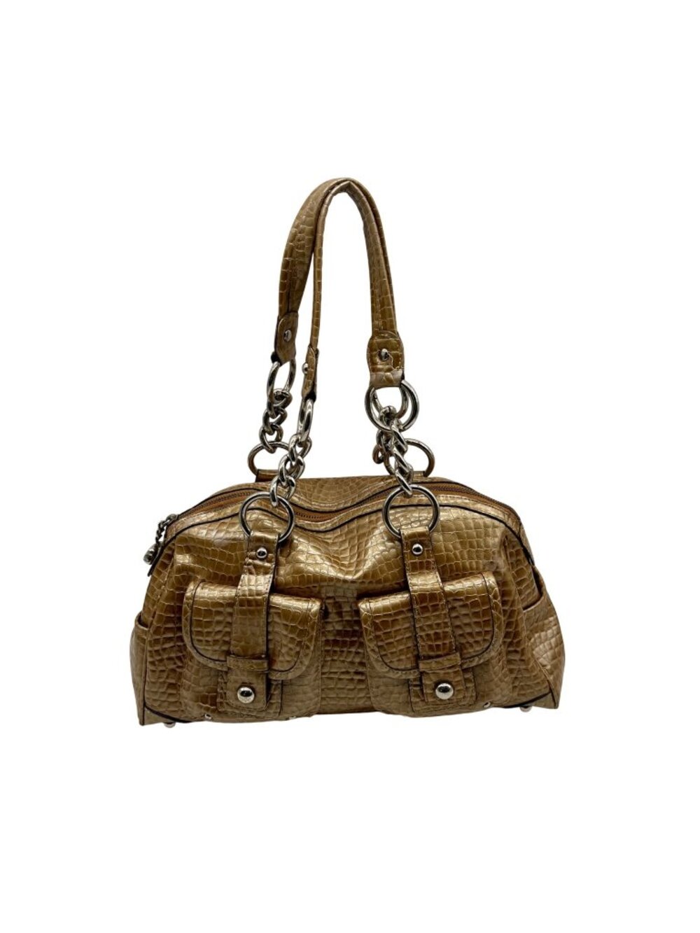 Kathy Van Zeeland Metallic Tan Faux Croc-Embossed Satchel